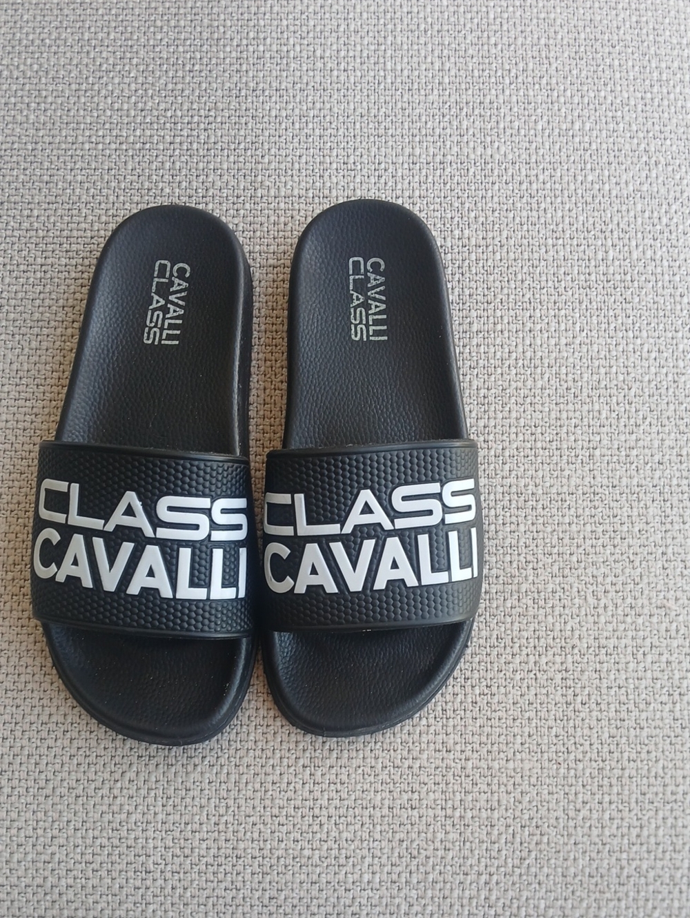 Cavalli Class Black Logo Slide Sandals